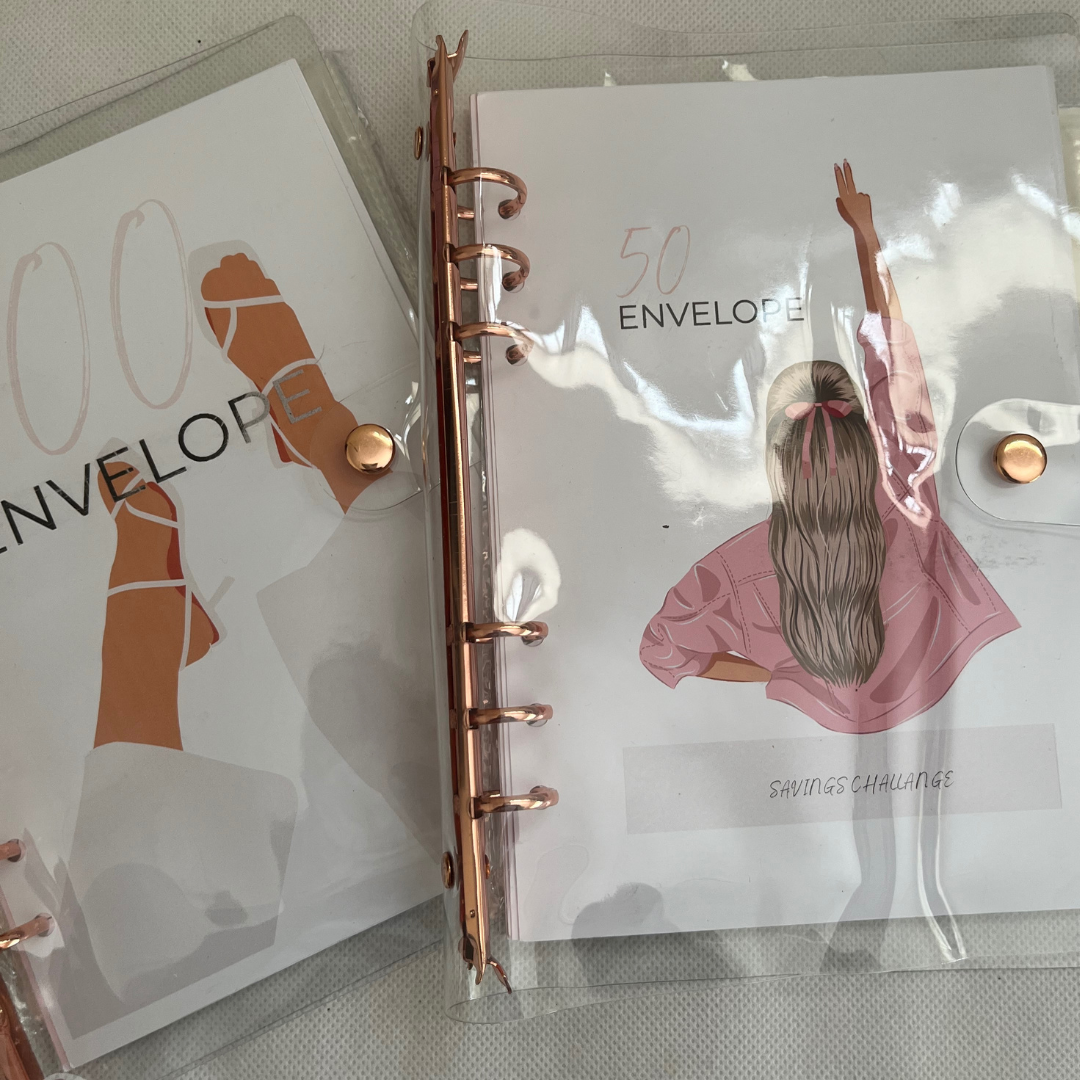 Rose Gold PVC Binder - Stylish Organization for Your Money Goals