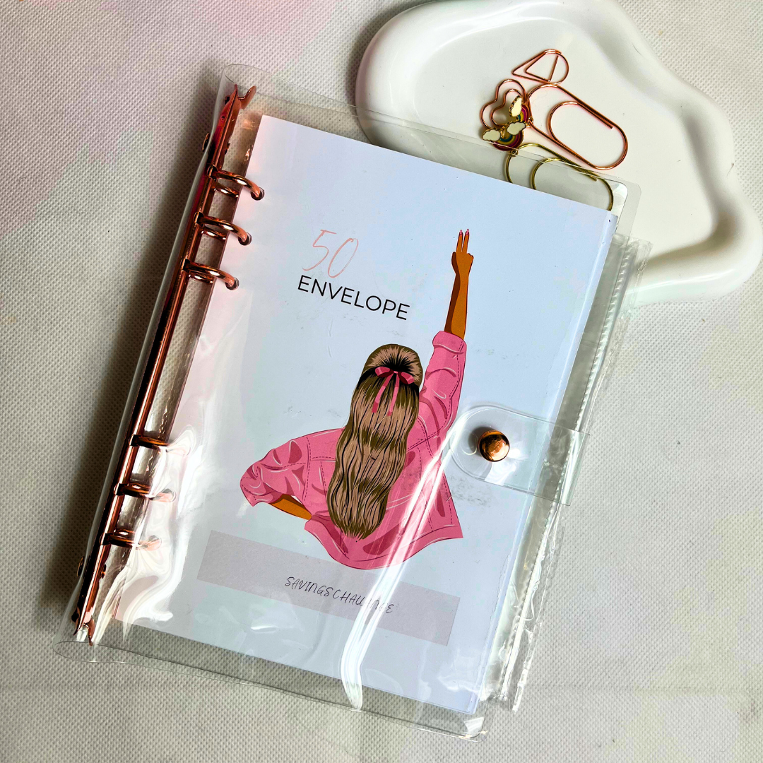 Rose Gold PVC Binder - Stylish Organization for Your Money Goals